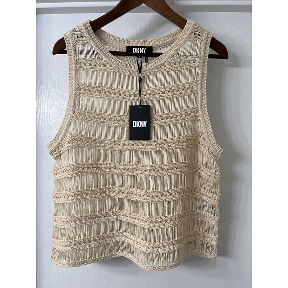 DKNY Sleeveless Open Knit Crew Neck Tank Vest Top - Picture 6 of 10